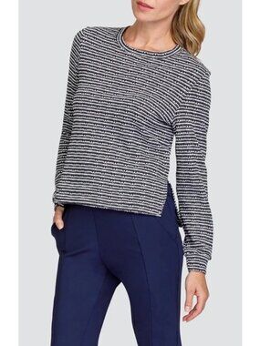 Tail Size L Black & White Viola Patterned Tweed Jacquard Long Sleeve Sweater Top